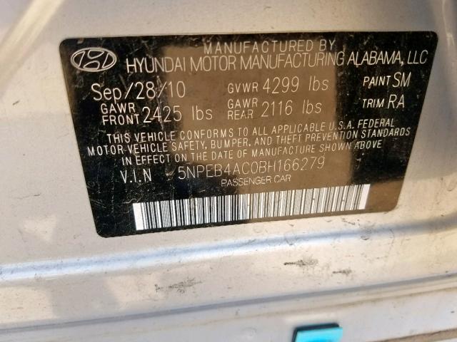 5NPEB4AC0BH166279 - 2011 HYUNDAI SONATA GLS SILVER photo 10