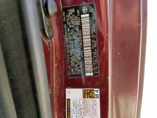 JTKDE177850055842 - 2005 TOYOTA SCION TC ბურგუნდია ფოტო 10