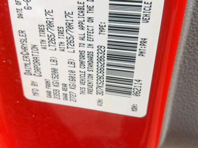 3D7KS28C66G286329 - 2006 DODGE RAM 2500 S Կարմիր լուսանկար 10