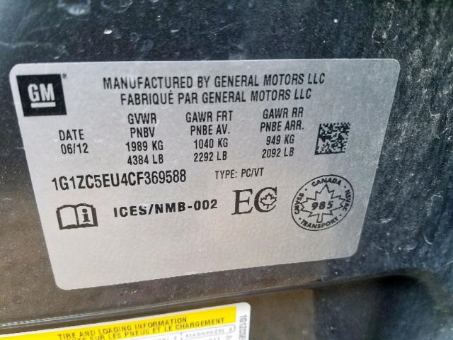 1G1ZC5EU4CF369588 - 2012 CHEVROLET MALIBU 1LT 灰色 照片 10