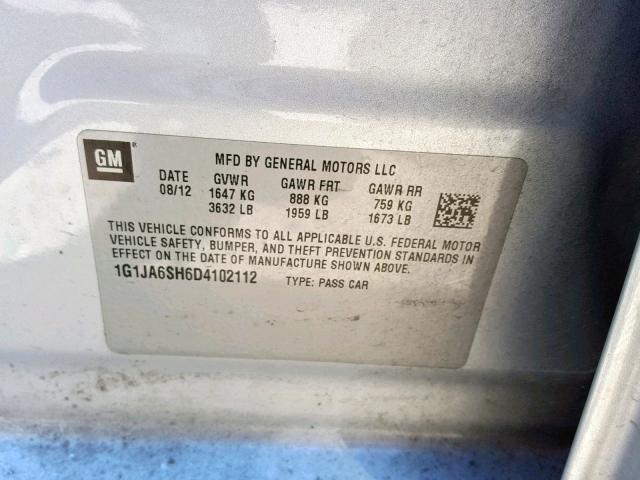 1G1JA6SH6D4102112 - 2013 CHEVROLET SONIC LS GRAY photo 10