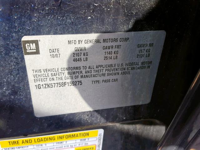 1G1ZK57758F159275 - 2008 CHEVROLET MALIBU LTZ ლურჯი ფოტო 10