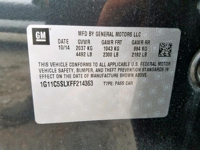 1G11C5SLXFF214363 - 2015 CHEVROLET MALIBU 1LT 灰色 照片 10