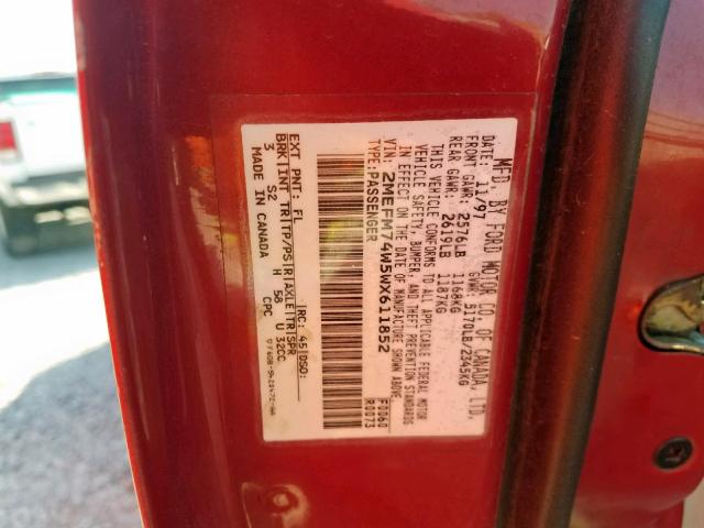 2MEFM74W5WX611852 - 1998 MERCURY GRAND MARQ RED photo 10