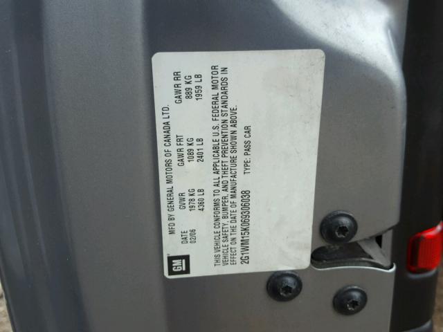 2G1WM15K069306038 - 2006 CHEVROLET MONTE CARL ნაცრისფერი ფოტო 10