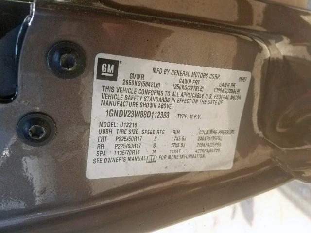 1GNDV23W88D112393 - 2008 CHEVROLET UPLANDER L 棕色 照片 10