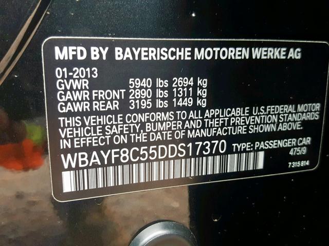 WBAYF8C55DDS17370 - 2013 BMW 750 LXI BLACK photo 10