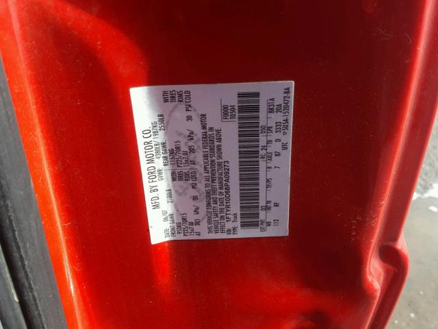 1FTYR10D68PA09273 - 2008 FORD RANGER RED photo 10