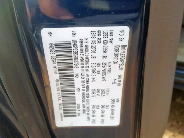 1B4GP25B52B687240 - 2002 DODGE CARAVAN SE BLUE photo 10