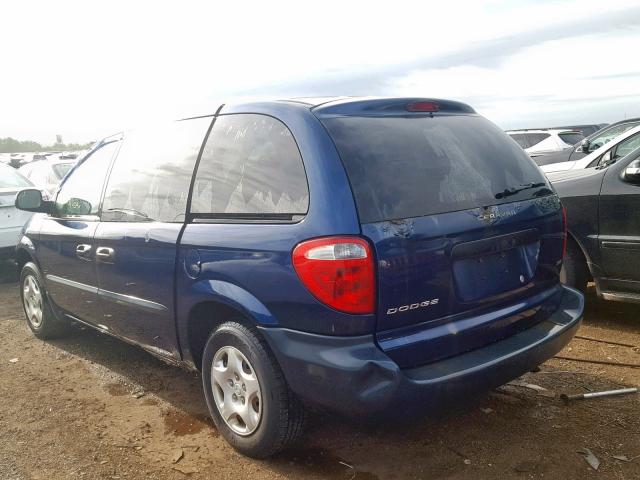 1B4GP25B52B687240 - 2002 DODGE CARAVAN SE BLUE photo 3