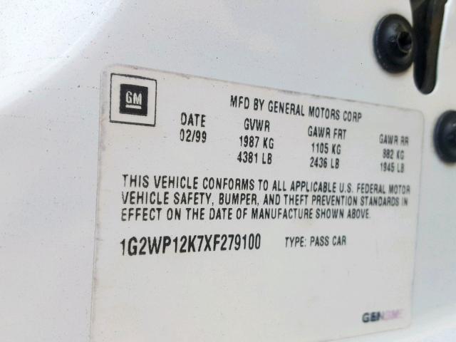 1G2WP12K7XF279100 - 1999 PONTIAC GRAND PRIX WHITE photo 10