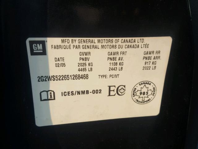 2G2WS522651268468 - 2005 PONTIAC GRAND PRIX BLACK photo 10