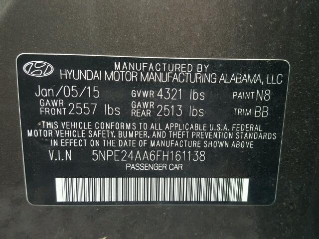 5NPE24AA6FH161138 - 2015 HYUNDAI SONATA ECO BROWN photo 10