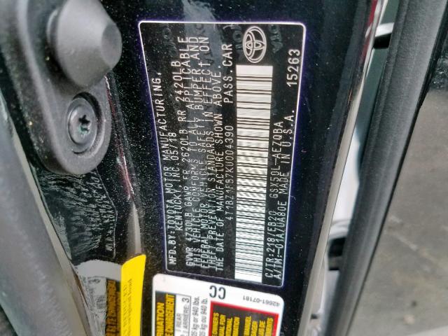 4T1BZ1FB7KU004390 - 2019 TOYOTA AVALON XLE BLACK photo 10