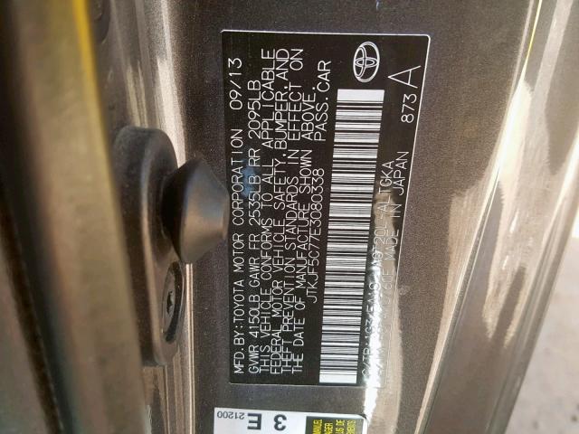 JTKJF5C77E3080338 - 2014 TOYOTA SCION TC ნაცრისფერი ფოტო 10