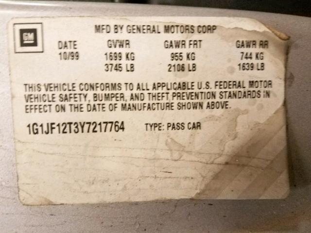 1G1JF12T3Y7217764 - 2000 CHEVROLET CAVALIER Z SILVER photo 10