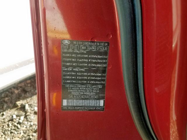 SALAG2D42AA536042 - 2010 LAND ROVER LR4 HSE RED photo 10