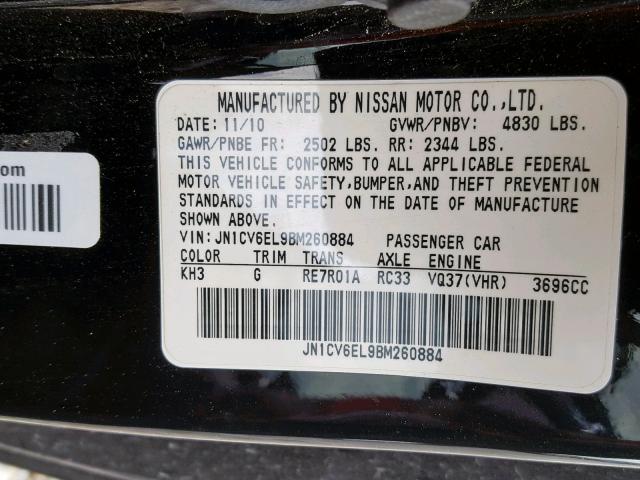 JN1CV6EL9BM260884 - 2011 INFINITI G37 BLACK photo 10