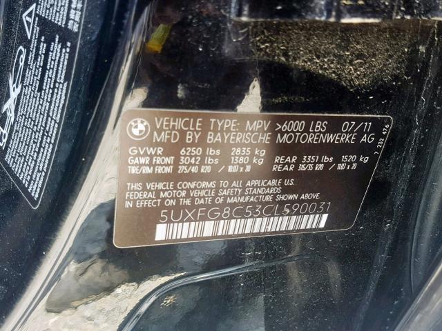 5UXFG8C53CL590031 - 2012 BMW X6 XDRIVE5 Czarny zdjęcie 10