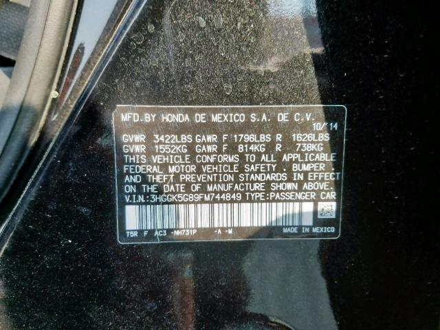 3HGGK5G89FM744849 - 2015 HONDA FIT EX BLACK photo 10