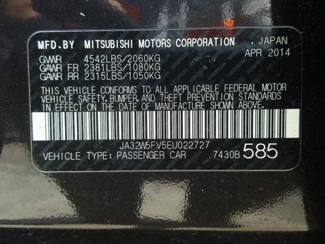 JA32W5FV5EU022727 - 2014 MITSUBISHI LANCER EVO CHARCOAL photo 10