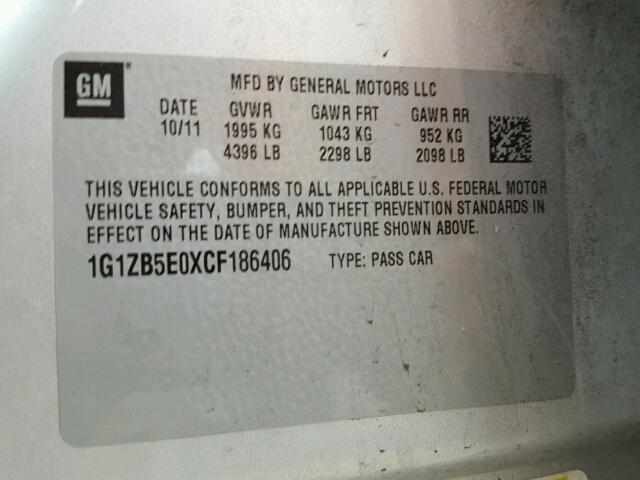 1G1ZB5E0XCF186406 - 2012 CHEVROLET MALIBU LS 银色 照片 10