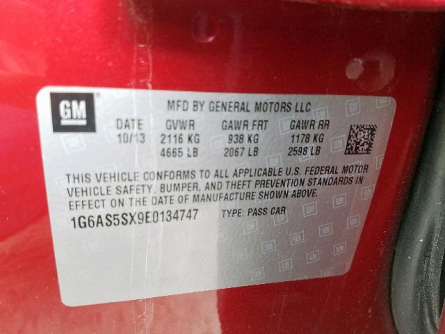 1G6AS5SX9E0134747 - 2014 CADILLAC CTS PERFOR RED photo 10