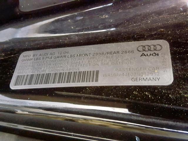 WAUMV44E07N012952 - 2007 AUDI A8 L QUATT BLACK photo 10