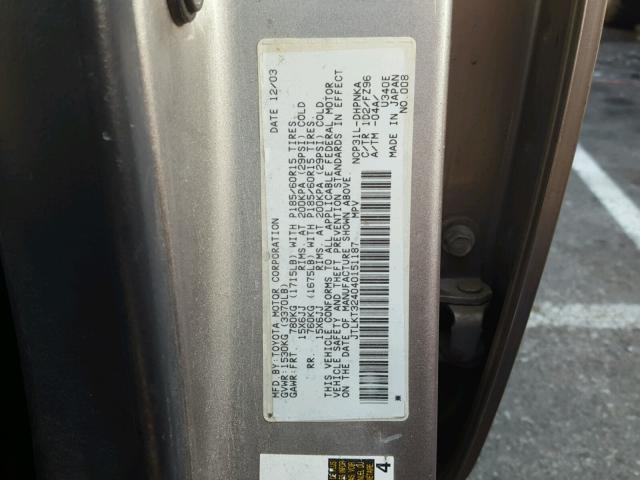 JTLKT324040151187 - 2004 TOYOTA SCION XB Сұр фото 10