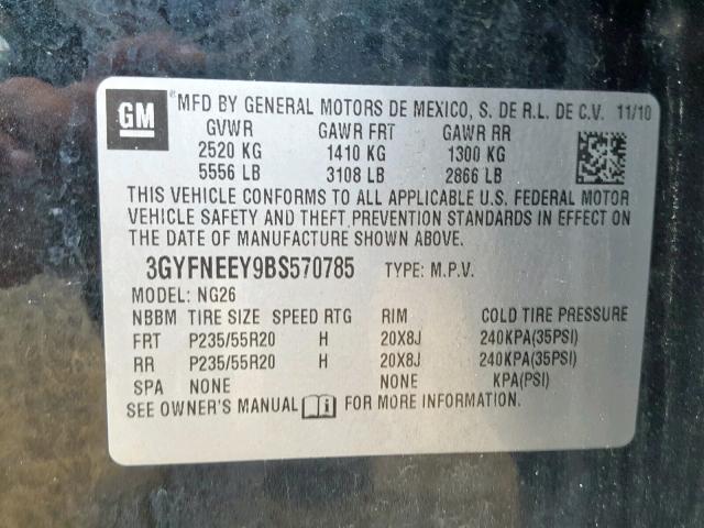 3GYFNEEY9BS570785 - 2011 CADILLAC SRX PERFOR BLACK photo 10