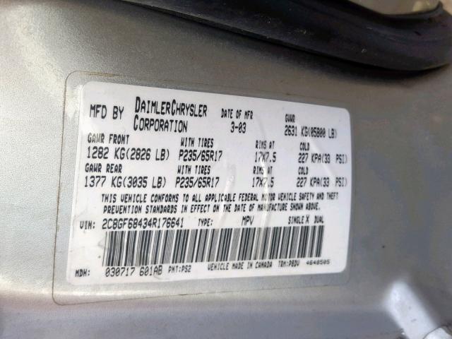 2C8GF68434R176641 - 2004 CHRYSLER PACIFICA SILVER photo 10