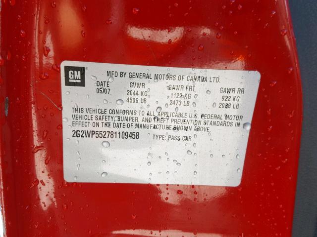 2G2WP552881103636 - 2008 PONTIAC GRAND PRIX RED photo 10