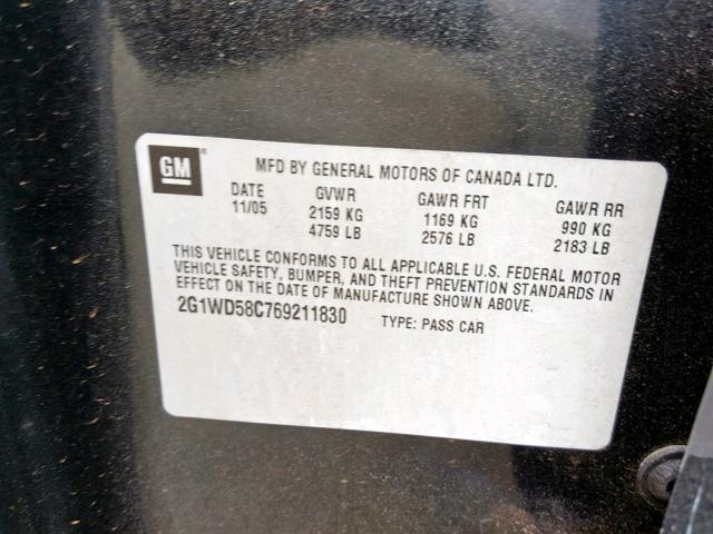 2G1WD58C769211830 - 2006 CHEVROLET IMPALA SUP შავი ფოტო 10