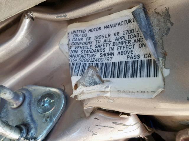 1Y1SK52821Z400797 - 2001 CHEVROLET GEO PRIZM 金色 照片 10