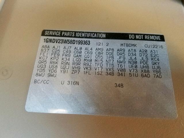 1GNDV23W58D199363 - 2008 CHEVROLET UPLANDER L 金色 照片 10