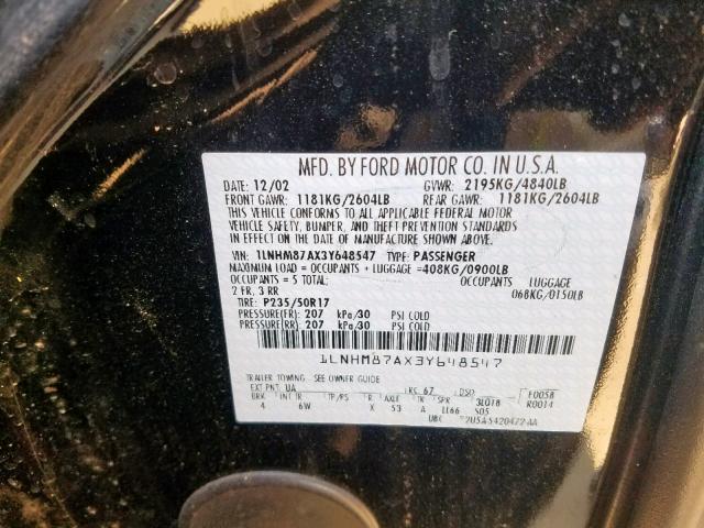 1LNHM87AX3Y648547 - 2003 LINCOLN LS 黑色 照片 10