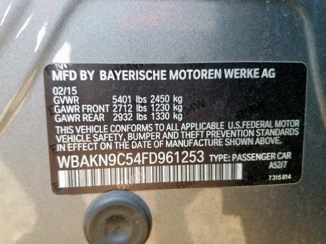 WBAKN9C54FD961253 - 2015 BMW 550 I GRAY photo 10