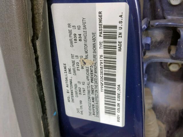 1YVGF22C3X5879176 - 1999 MAZDA 626 ES BLUE photo 10