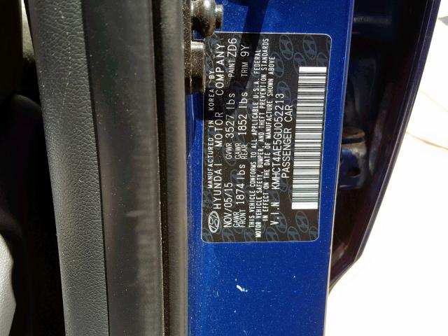 KMHCT4AE5GU052213 - 2016 HYUNDAI ACCENT SE BLUE photo 10