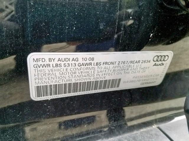 WAUWG74F59N012316 - 2009 AUDI A6 PRESTIG BLACK photo 10