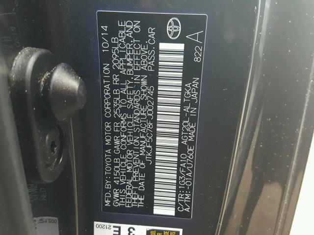 JTKJF5C78FJ002745 - 2015 TOYOTA SCION TC SILVER photo 10