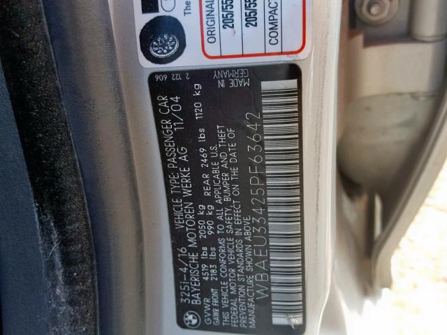 WBAEU33425PF63642 - 2005 BMW 325 XI SILVER photo 10