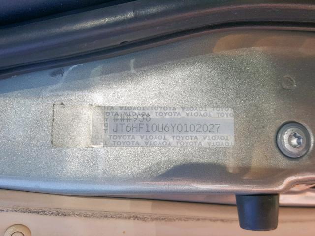 JT6HF10U6Y0102027 - 2000 LEXUS RX 300 GRAY photo 10