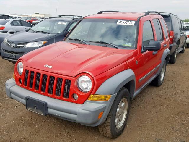 1J4GL48K45W615975 - 2005 JEEP LIBERTY SP RED photo 2