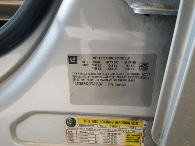 1G1ZB5E02CF321586 - 2012 CHEVROLET MALIBU LS 银色 照片 10