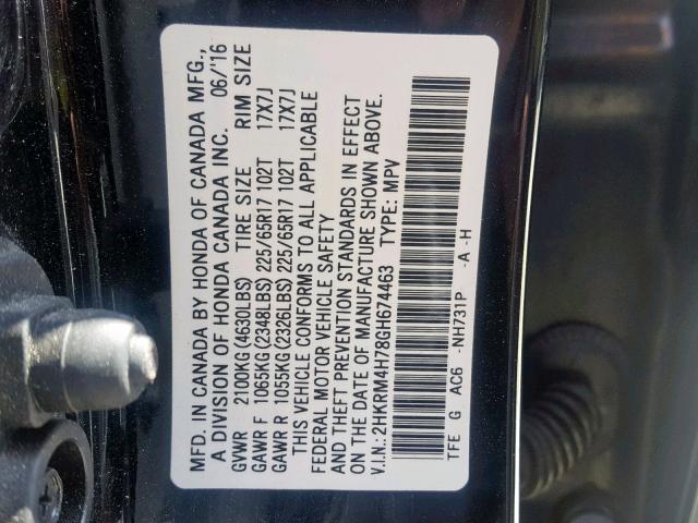 2HKRM4H78GH674463 - 2016 HONDA CR-V EXL BLACK photo 10