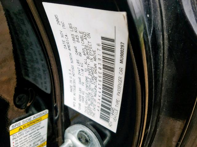 4A3AK44T66E039176 - 2006 MITSUBISHI ECLIPSE SE BLACK photo 10