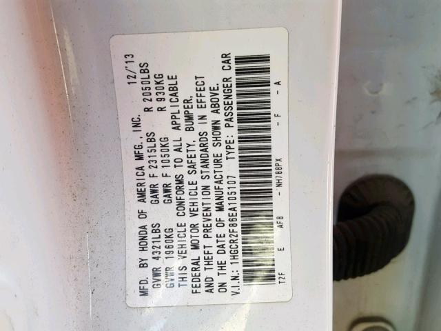 1HGCR2F86EA105107 - 2014 HONDA ACCORD EXL WHITE photo 10