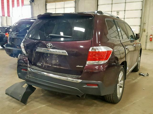 5TDDK3EH8DS273220 - 2013 TOYOTA HIGHLANDER BURGUNDY photo 4