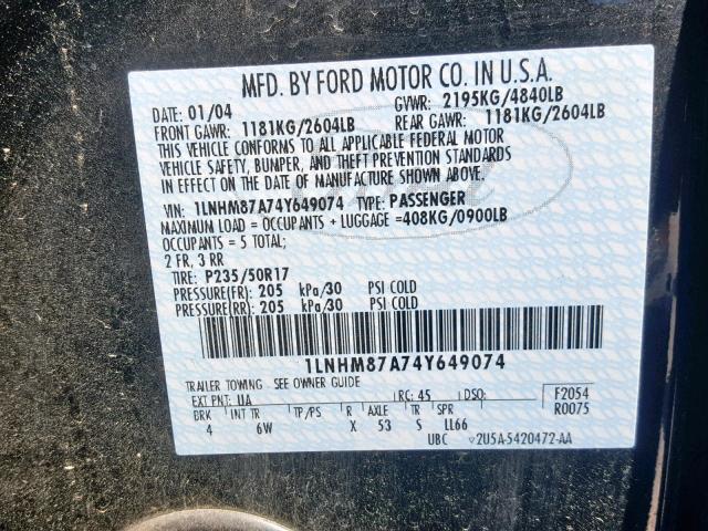 1LNHM87A74Y649074 - 2004 LINCOLN LS 黑色 照片 10